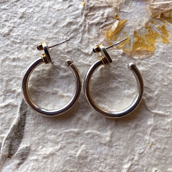 Hoop Earrings. Red Garnet Accent. Sterling Silver. - image 4