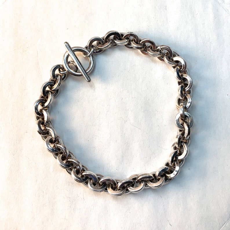 Mens Solid Link Bracelet Toggle Clasp.