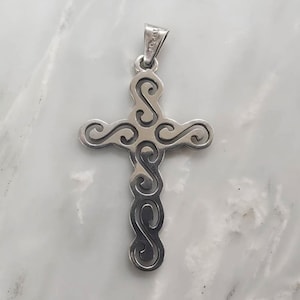 Cut Out Cross Pendant on Black Leather Cord. Sterling Silver Mexico Pendant.