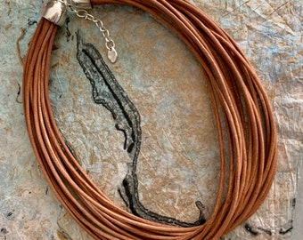 Leather Multi Necklace. Sterling silver. Lobster clasp.