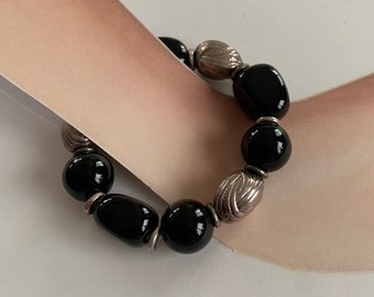 Onyx Bracelet. Black Onyx. Stretch. - Etsy