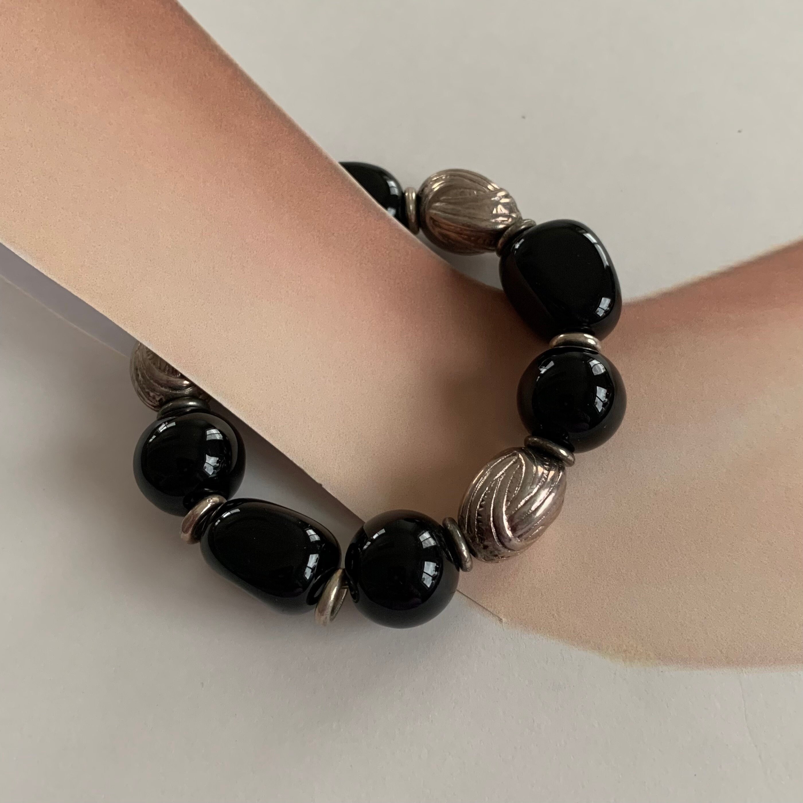 【HYERES LOR】24SS★ BR(W) Ball Black Onyx Bead Bracelet Onyx Bracelet. Black Onyx. Stretch. - Etsy