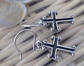 Cross Earrings. Sterling Silver.