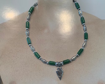 Jade Necklace. Arrowhead Sterling Silver.