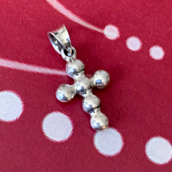 Puffy Cross Pendant on Box Chain. Sterling Silver. - image 1