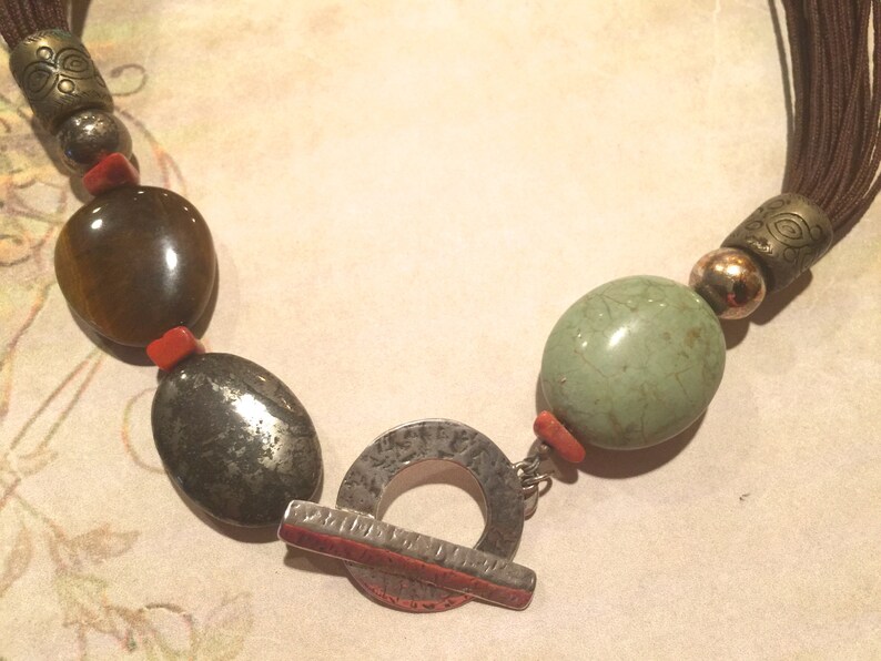 Silpada Howlite Turquoise Tiger Eye Pyrite Sterling Silver Multi Strand Necklace.