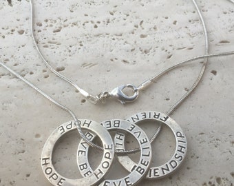 Silpada Friendship, Hope, Believe Charms on Sterling Silver Snake Chain.