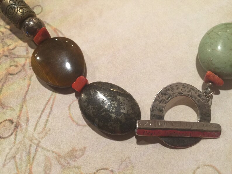 Silpada Howlite Turquoise Tiger Eye Pyrite Sterling Silver Multi Strand Necklace.