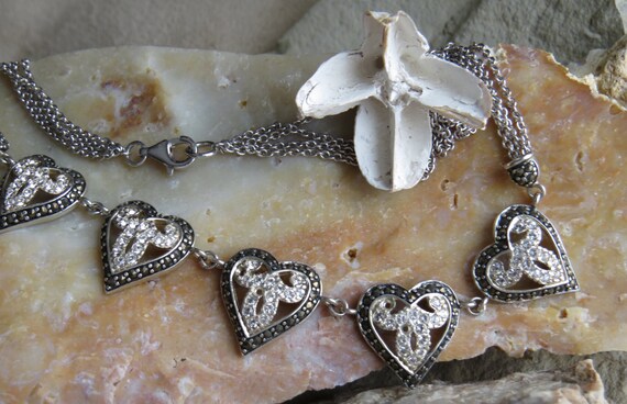 Heart DIAMOND Accent Multi strand Sterling Silver Necklace With