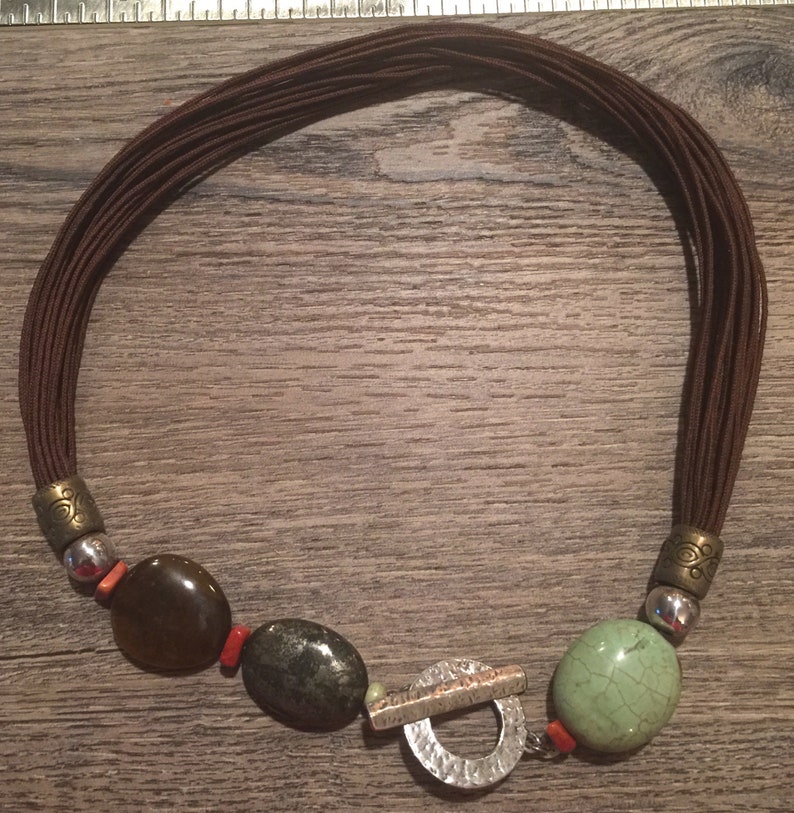 Silpada Howlite Turquoise Tiger Eye Pyrite Sterling Silver Multi Strand Necklace.