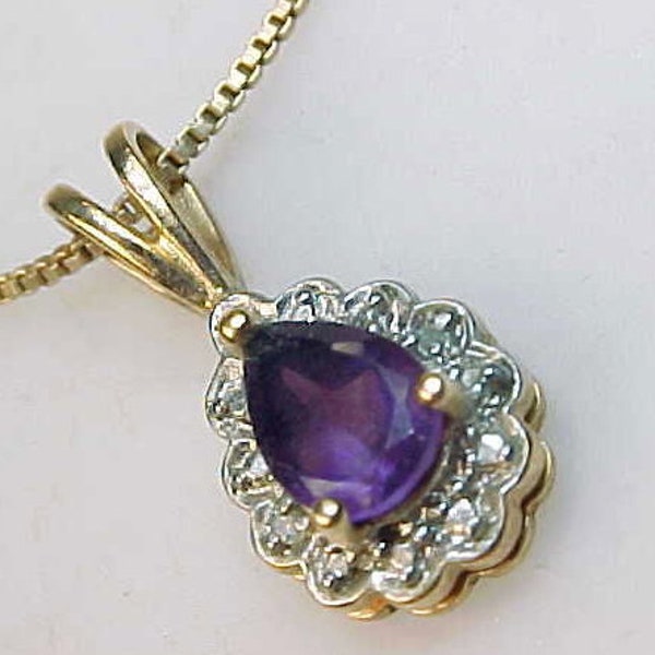 Amethyst Diamond Necklace. Teardrop Pendant. 14k over Sterling Silver.