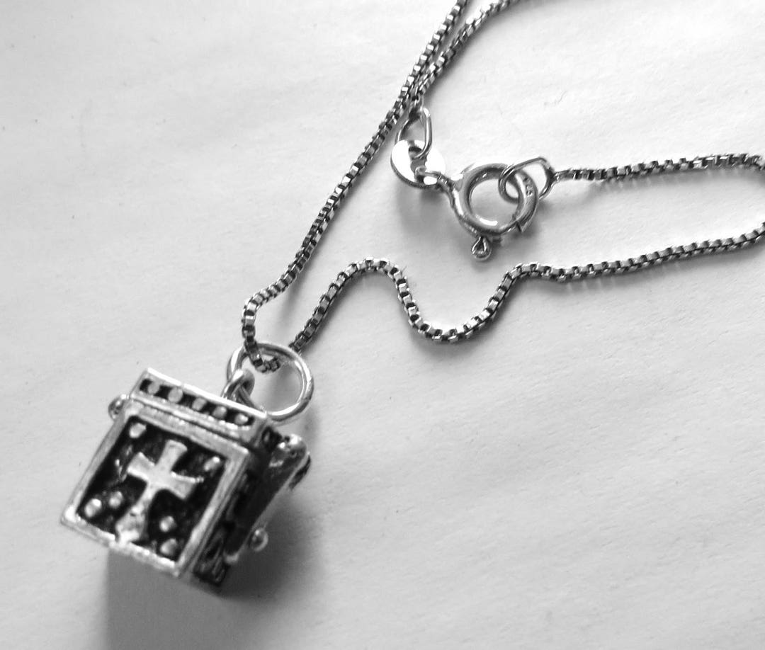 Prayer Box Charm Pendant on Box Chain. Sterling Silver. Etsy