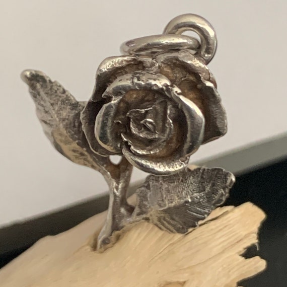 Rose Charm Pendant ONLY. Sterling Silver. Vintage - image 4