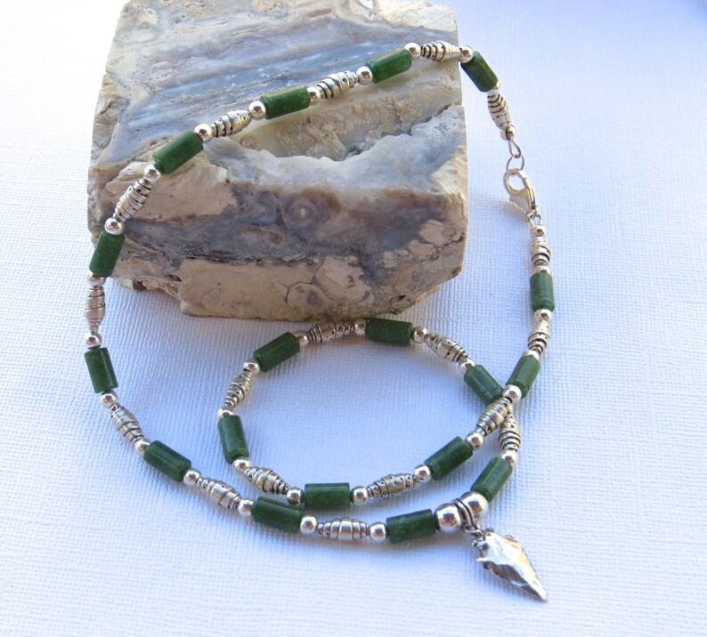 Jade Necklace. Arrowhead Sterling Silver. image 4