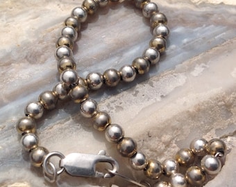 Bead Ball Bracelet. Two Tone. Sterling Silver. Lobster Clasp.