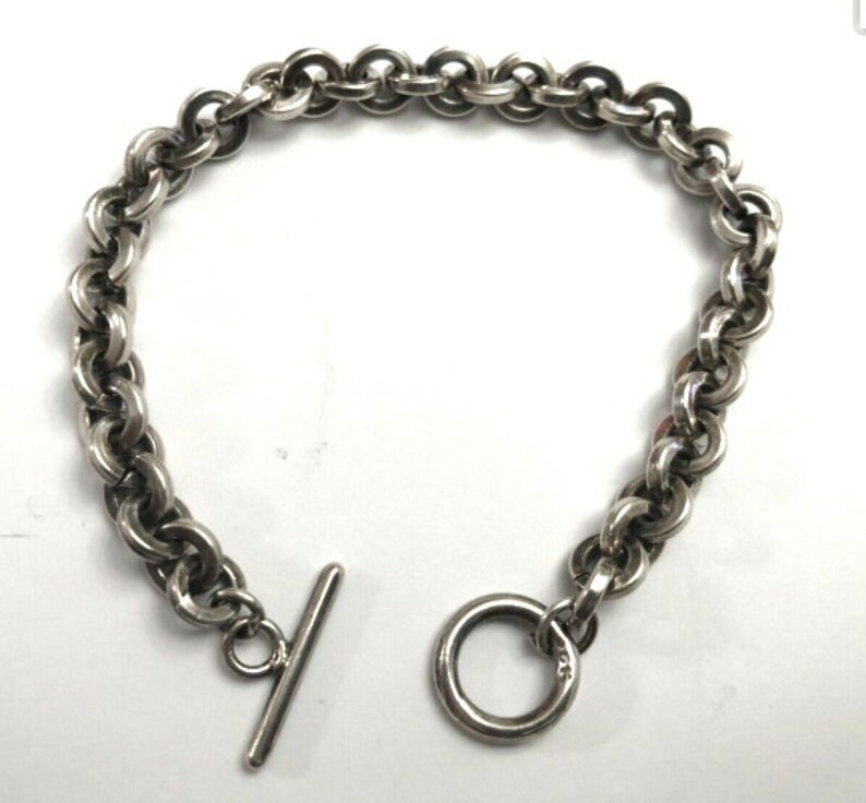 Mens Solid Link Bracelet Toggle Clasp.