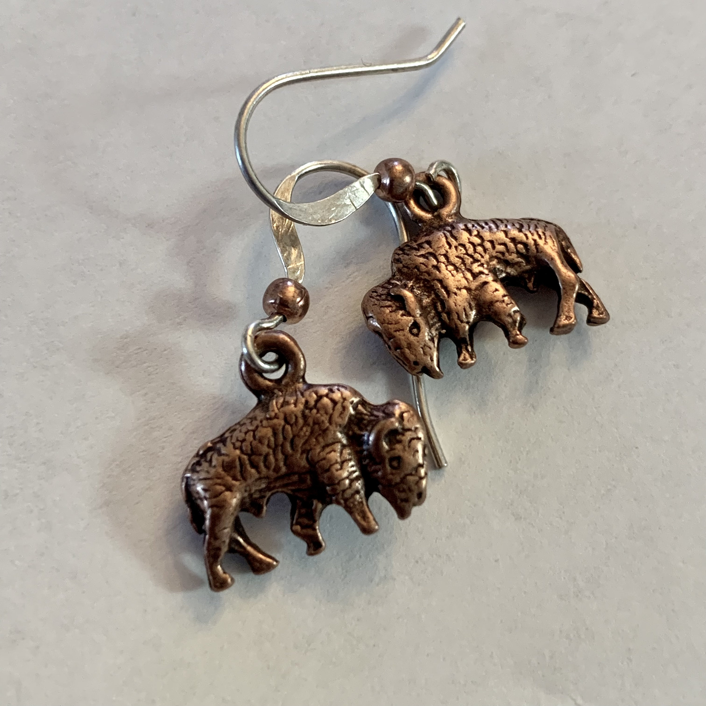 Buffalo Earrings. Copper Tone Dangle Earrings.