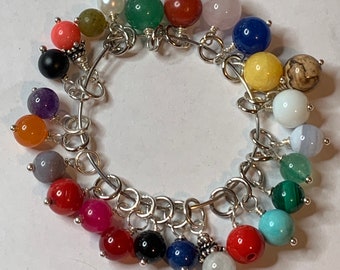 Charm Beads Gemstone Round sterling silver jump rings.