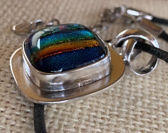 Dichroic Glass Pendant AND/OR Leather Cord. Sterling Silver.