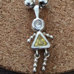 Birthstone Girl Pendant on Snake Chain. Sterling Silver.