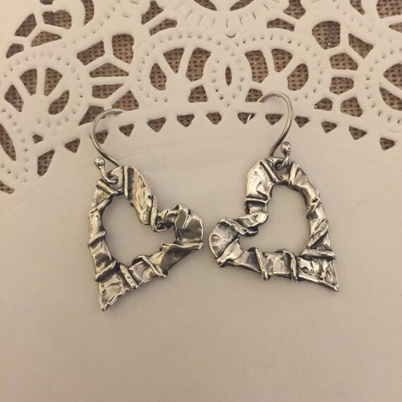 Dangle Heart Earrings In 925 Sterling Silver, Silver Heart Drop