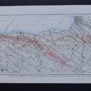 1907 Erie Lake Ancient Shores and Abandoned Stream Channels, New York. Lake Erie Basin. Geological Map. Original Antique Lithograph map