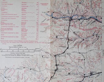 1915 Kansas Antique Railroad Map: Topeka Meriden Carbondale Burlingame Osage Pomona Emporia. Antique Map Vintage Geology Topography Original