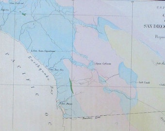 1855 Los Angeles & San Diego California to Colorado River Map, Antique Lithograph from USPRR Exploration