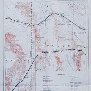 May include: A vintage geological map of the New Mexico and Arizona border region, featuring detailed topographical information. The map includes contour lines, place names, and a scale for distance measurement. The map is folded and shows the U.S. Geological Survey logo.