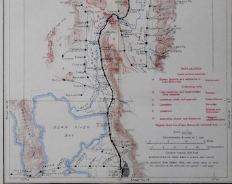 1915  Utah Railroad Map Ogden, Bear River Bay, Hot Springs, Brigham, Madison, Ballard Utah Railway Overland Route Antique Original Vintage
