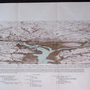 1950 Washington, DC Bird's-Eye Map. District of Columbia, Potomac & Anacostia Rivers, Northern Virginia. Vintage.