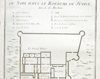1750 Guinea Coast Africa, Palace of King Map/Plan, Antique Engraving. "Plan du Palais du Roy à Xavier, ou Sabi, dans le Royaume de Juida"