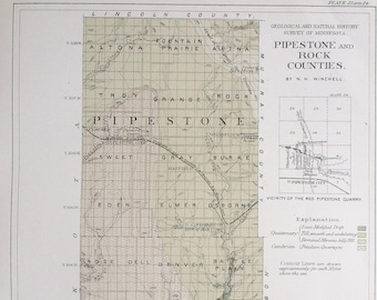 1901 Pipestone & Rock Counties Minnesota MN Altona Aetna Woodstock Hatfield Edgerton Luverne Drake, Beaver Creek, Ash Creek. Antique Map