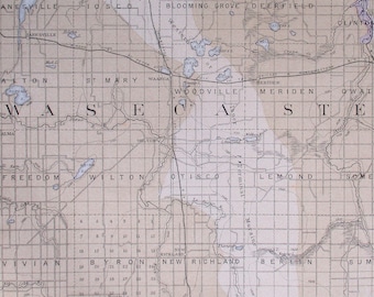 1901 Steele & Waseca County Minnesota MN Janesville Iosco Meriden Owattona Somerset Aurora, New Richland. Original Antique Map, Railroads