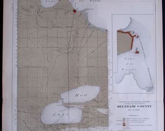 1901 Beltrami County Minnesota MN Lake of the Woods, Red Lake, Ebro Bagley Shevlin Solway Eckels Bemidji. Original Antique Map. Railroads