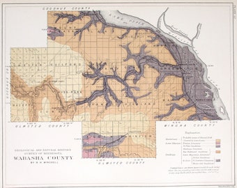 1901 Wabasha County Minnesota MN Reads Landing, Kellogg Plainview Mazeppa Hammond Millsville Tracy Donnelly Elgin, Lake Pepin. Antique Map