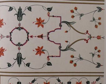 1890 Griggs Lithograph: Details of Taj Mahal Agra, Tomb of Shah Jehan & Begum Mumtaz Mahal. India Antique Folio Chromolithograph Original