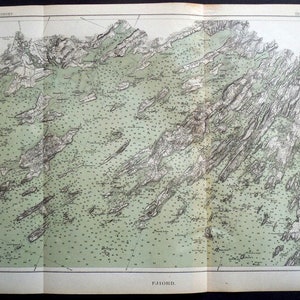 May include: A detailed black and white map of a coastal area with a green background. The map is titled "FJORD" and includes the text "U.S. GEOLOGICAL SURVEY" and "PRINTED APRIL 1887, PLATE NO. XXX."