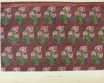 1888 Antique Lithograph of Woven Silk from Madras, India  Handcrafted, Traditional. Antique Original Large Print by William Griggs