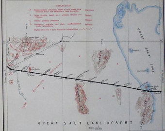 1915 Utah Railroad Map: West of the Great Salt Lake including Newfoundland Mountains & ghost towns. Antique Vintage Map Gift for dad