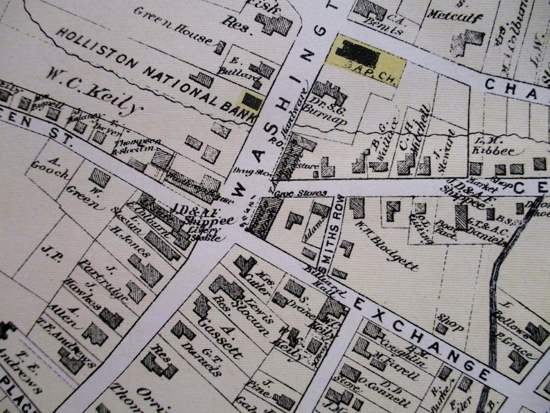 1875 Holliston Massachusetts & East Holliston. Linden Lake ,railroads