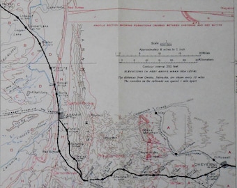 1915 Railroad Map Cheyenne, Laramie, Otta, Buford, Howell, Bosler, Copper Lake, Lookout Wyoming WY Railway Overland Route Antique Vintage