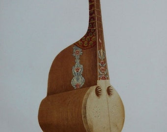 1886 Swarabat Sarbutte or Sarabath. Stringed Musical Instrument from India. Griggs Antique Lithograph Original Vintage.