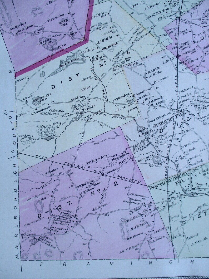 1875 Maynard & Sudbury Massachusetts Town Map. Rivers Ponds Etsy