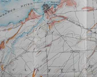 1911 New York, St Lawrence River, Clayton, Lafargeville. Map showing Pleistocene features. Geology. Original, Authentic