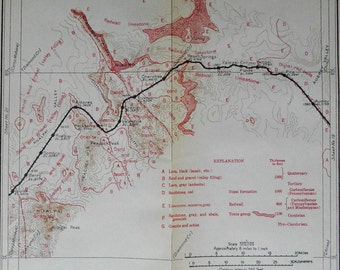 1915 Arizona Railroad Map Audley Yampai Truxton Crozier Hualpai Sombra, Peach Springs,  AZ Antique Geologic Map Vintage Santa Fe Railroad