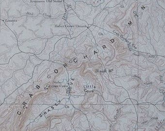 1908 Crab Orchard Mountain, Tennessee. Antique Map Little Cove, Kemmer's Old Stand, Linaria, Jewett TN. Original Lithograph USGS vintage map