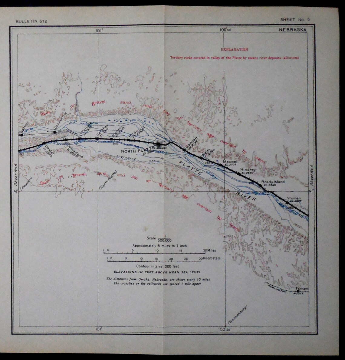 1915 Nebraska Railroad Map North Platte, Dexter, Birdwood, Maxwell