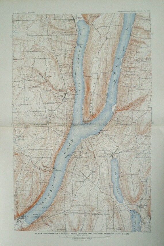 1908 map keuka lake lamoka amp little lake hammondsport etsy keuka lake depth chart