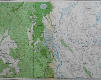 1901 Timber Map of Southern Oregon Border: Klamath, Crater Lakes. Distribution of Red Fir & Alpine Hemlock. Julius Bien Antique Lithograph